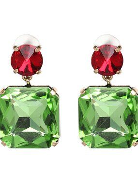Vibrant Green and Red Gemstone Earrings NWOT